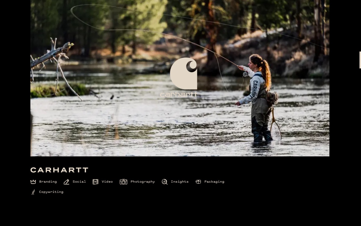 Idea Ranch work section showing the Carhartt case study